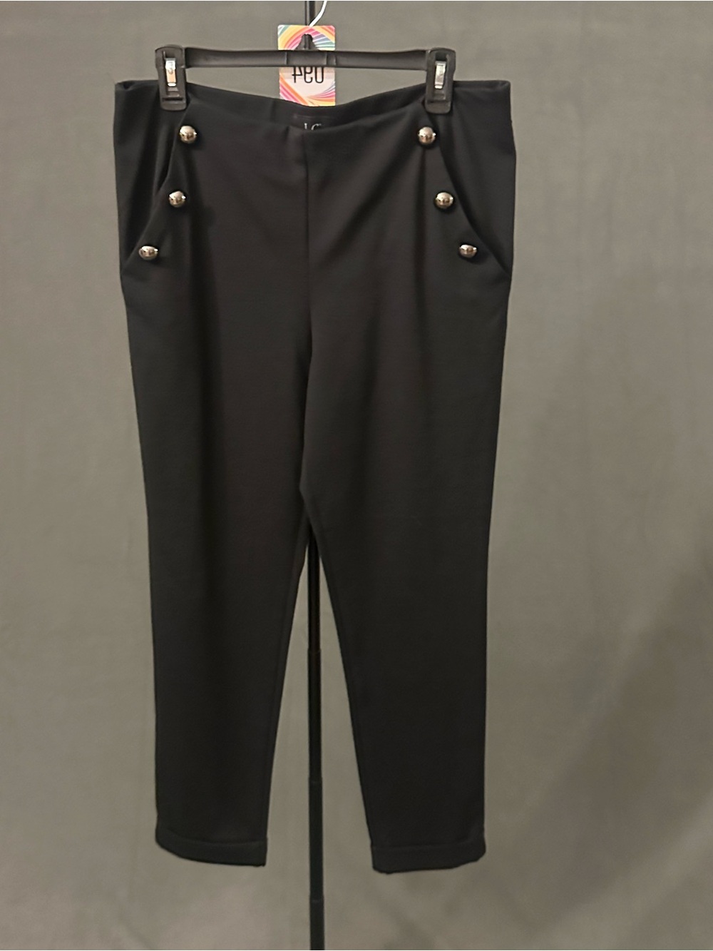 Laura Cruz Black Straight-Leg Pants with Silver Buttons